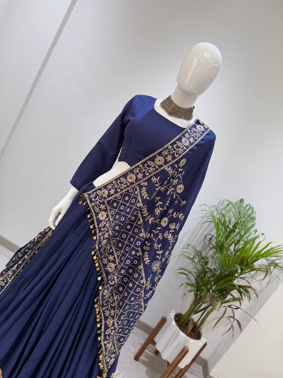 Navy Blue Rayon Gotta Patti Lehenga Choli, view 4