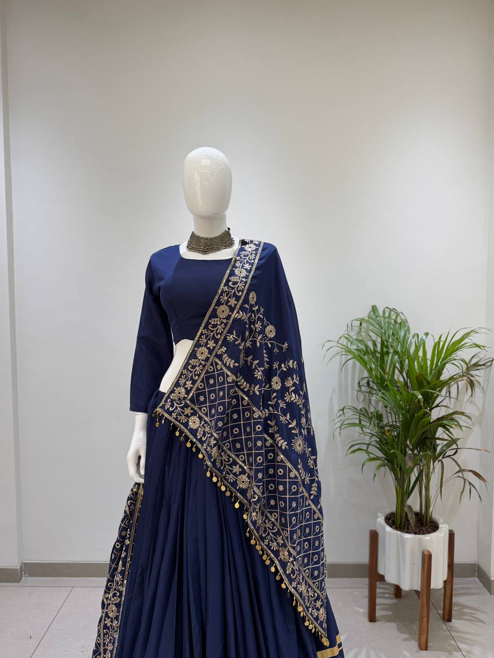 Navy Blue Rayon Gotta Patti Lehenga Choli, view 5