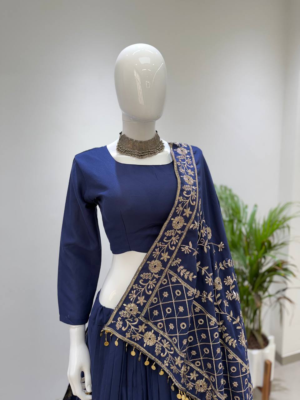 Navy Blue Rayon Gotta Patti Lehenga Choli, view 6