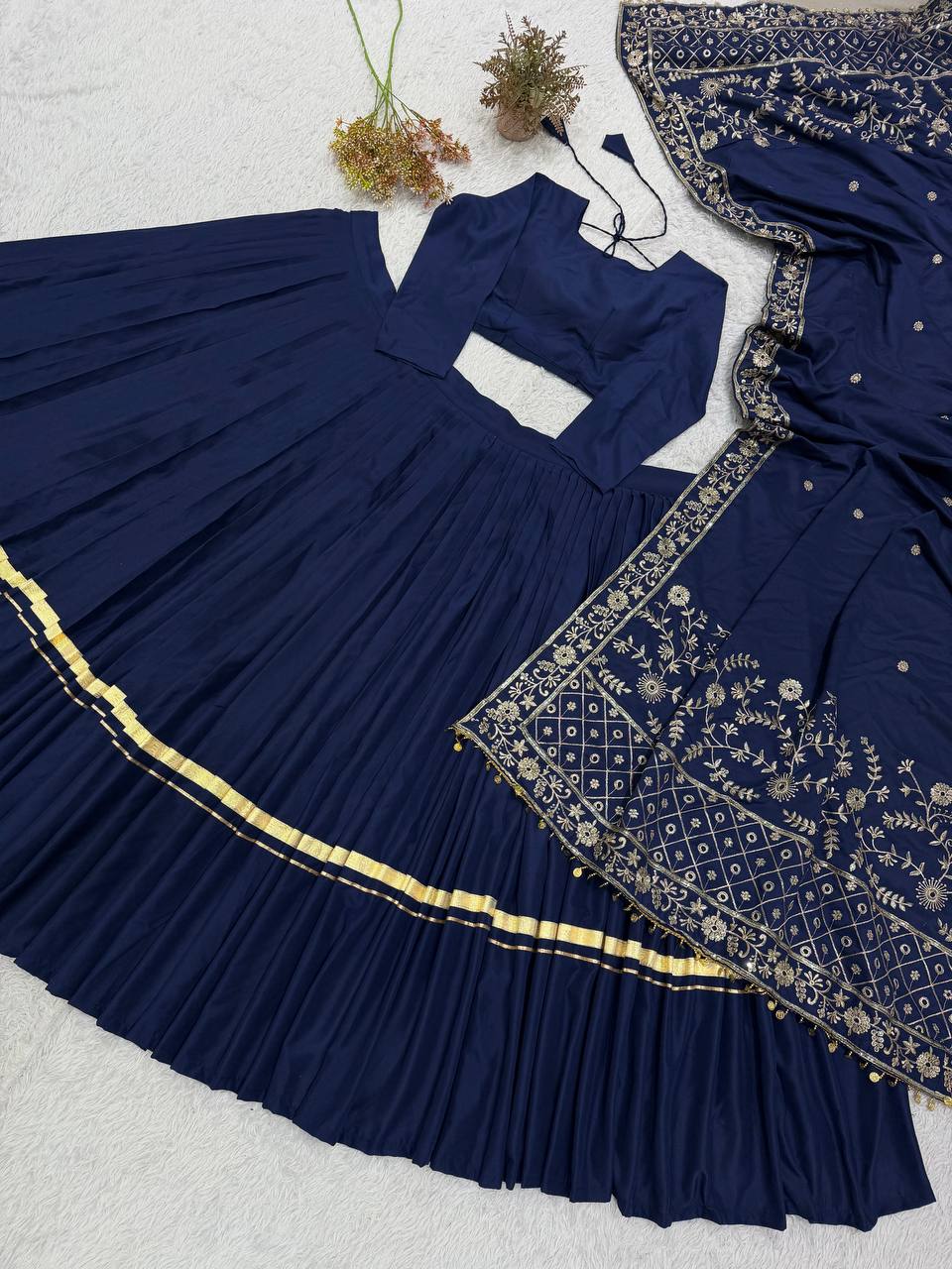 Navy Blue Rayon Gotta Patti Lehenga Choli, view 7