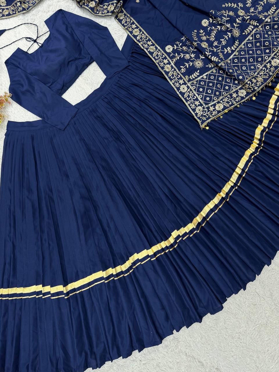 Navy Blue Rayon Gotta Patti Lehenga Choli, view 8