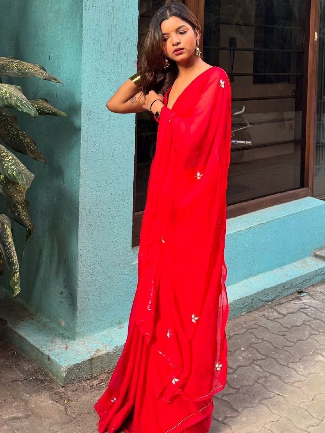 Red Chiffon Saree
