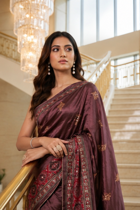 Mauve Purple Printed Silk Saree