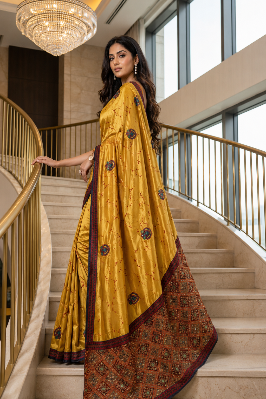 Mustard Royale Satin Silk Saree