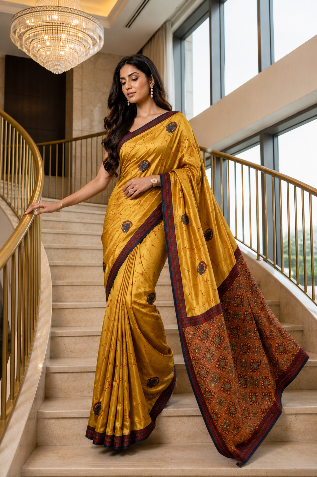 Mustard Royale Satin Silk Saree