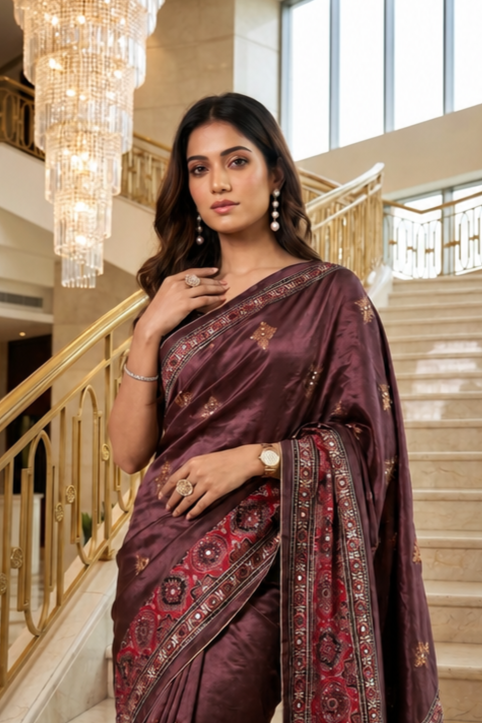 Mauve Purple Printed Silk Saree