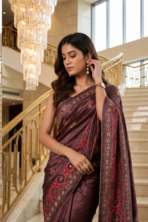 Mauve Purple Printed Silk Saree