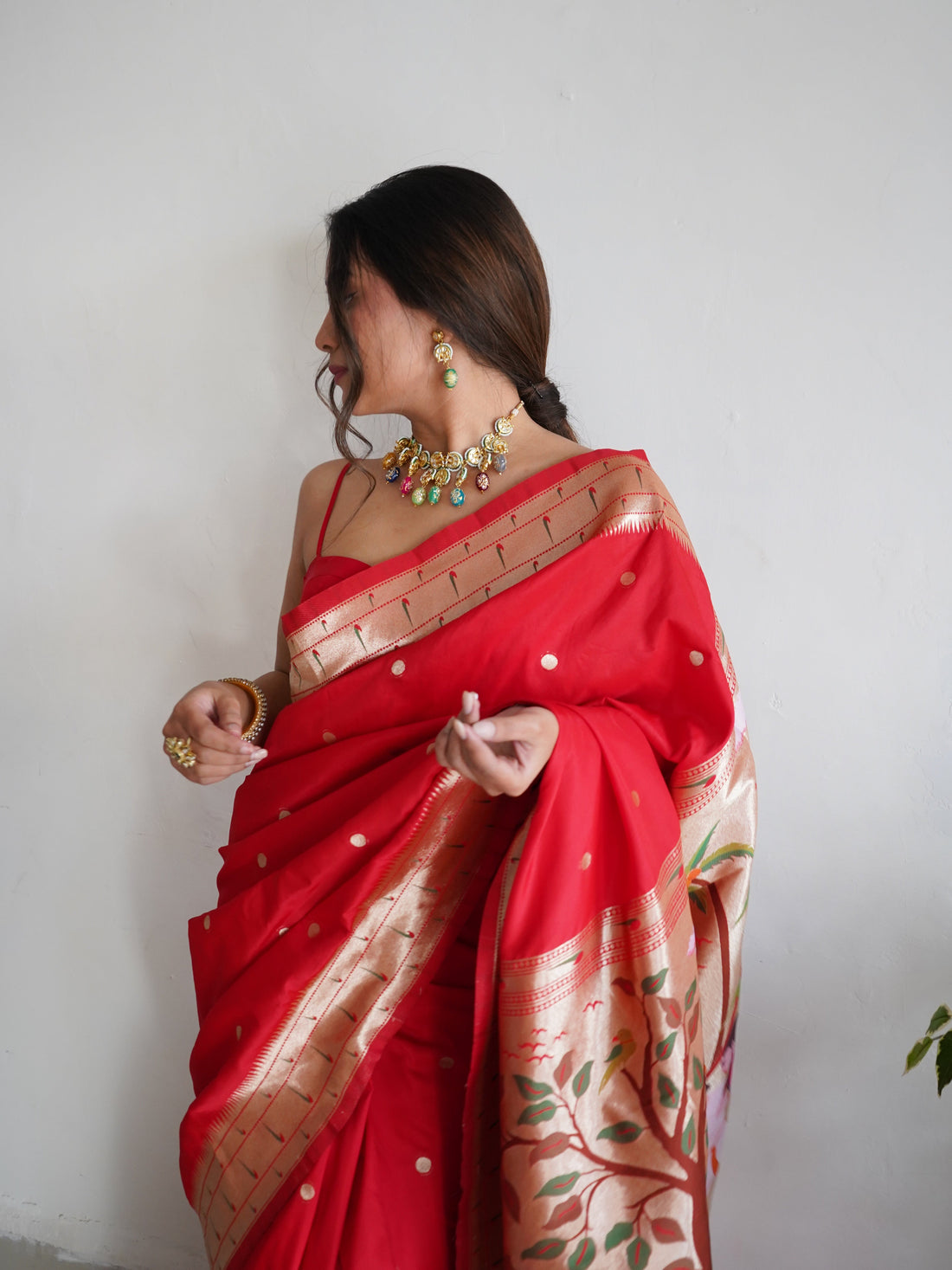 Pink and Red Color Zari Golden Weaving Rich Saree