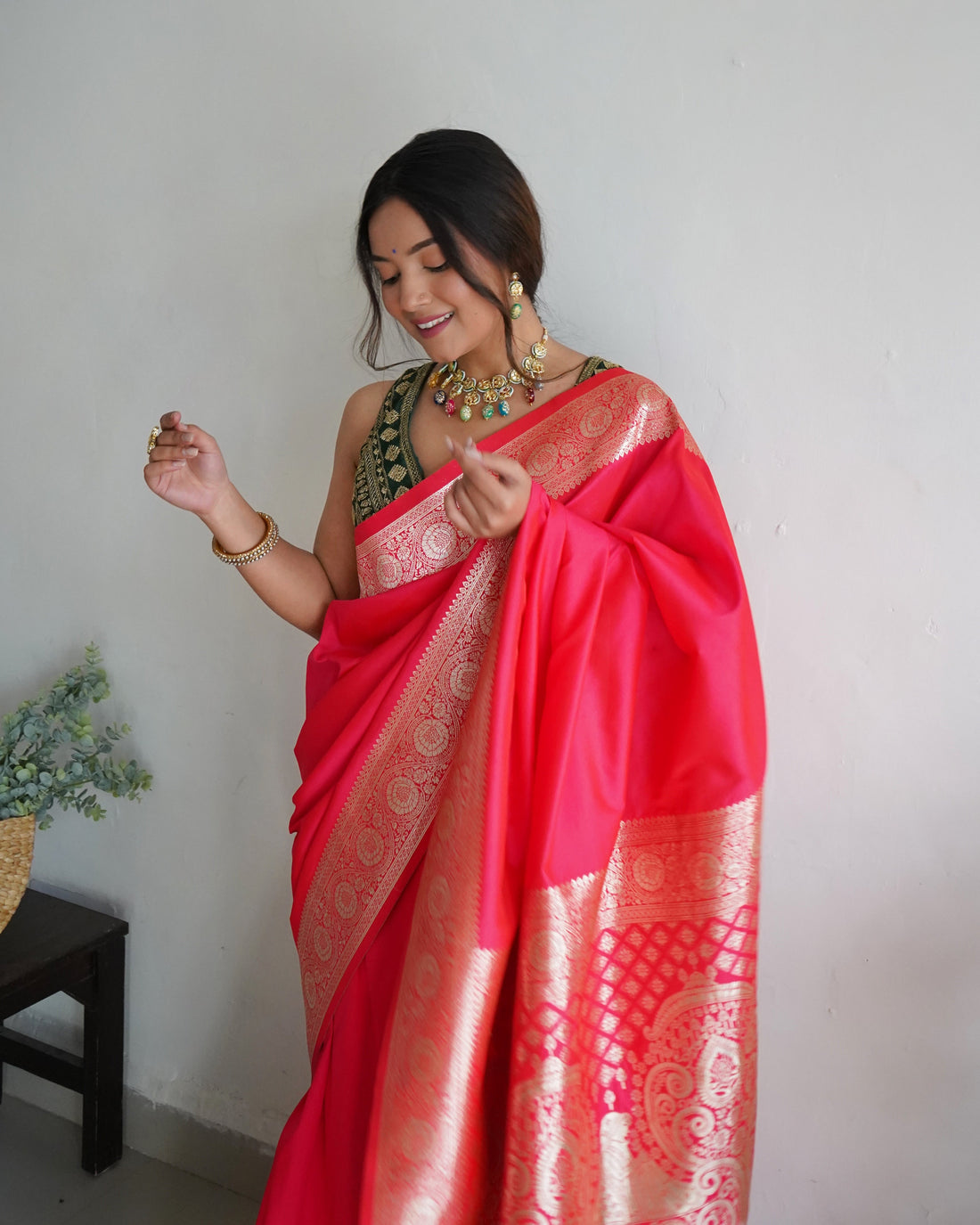 Pink Color Zari Golden Weaving Rich Saree