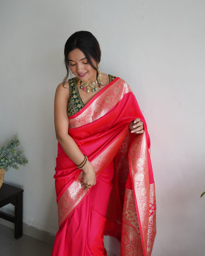 Pink Color Zari Golden Weaving Rich Saree
