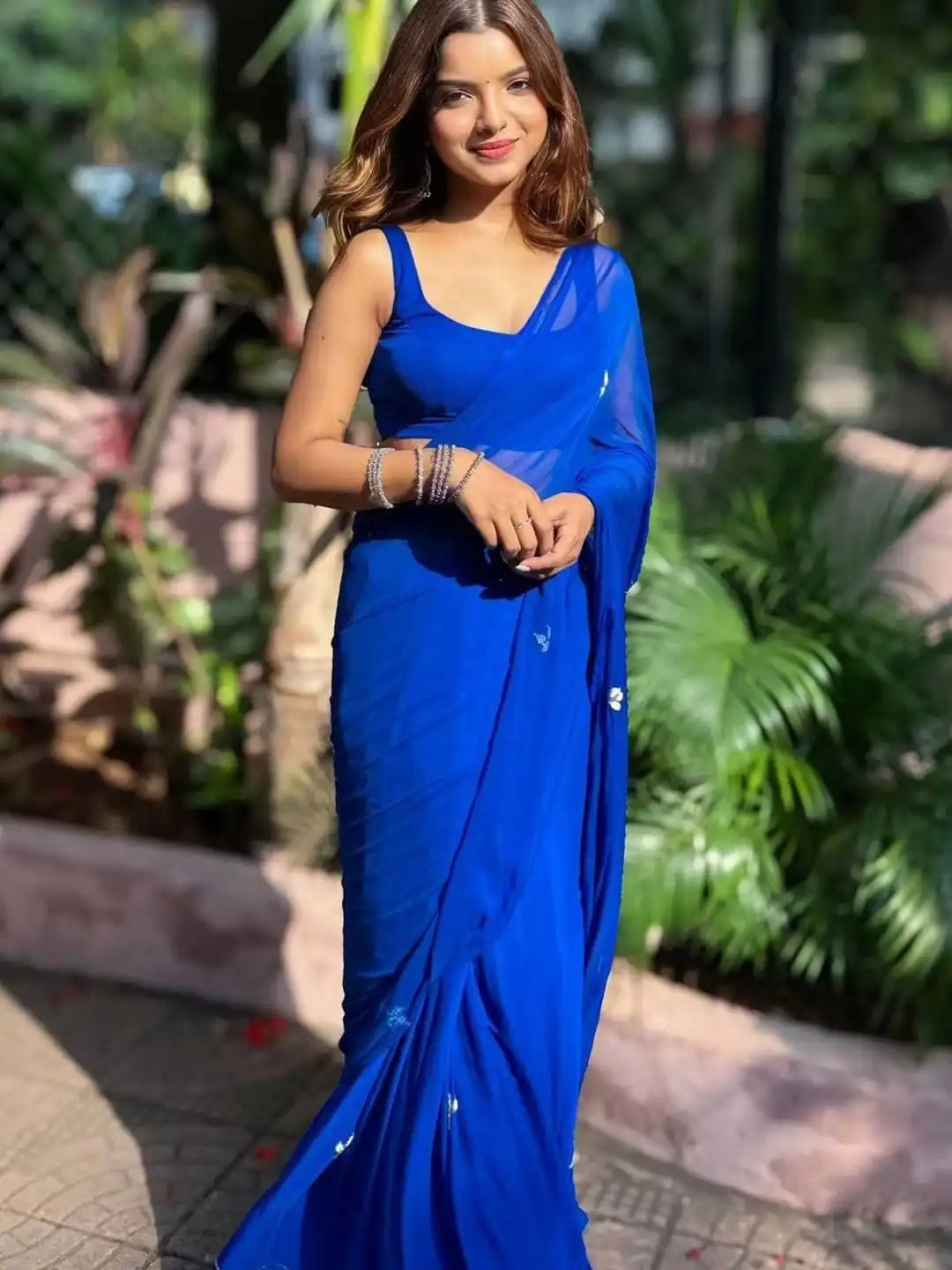 Blue Chiffon Saree
