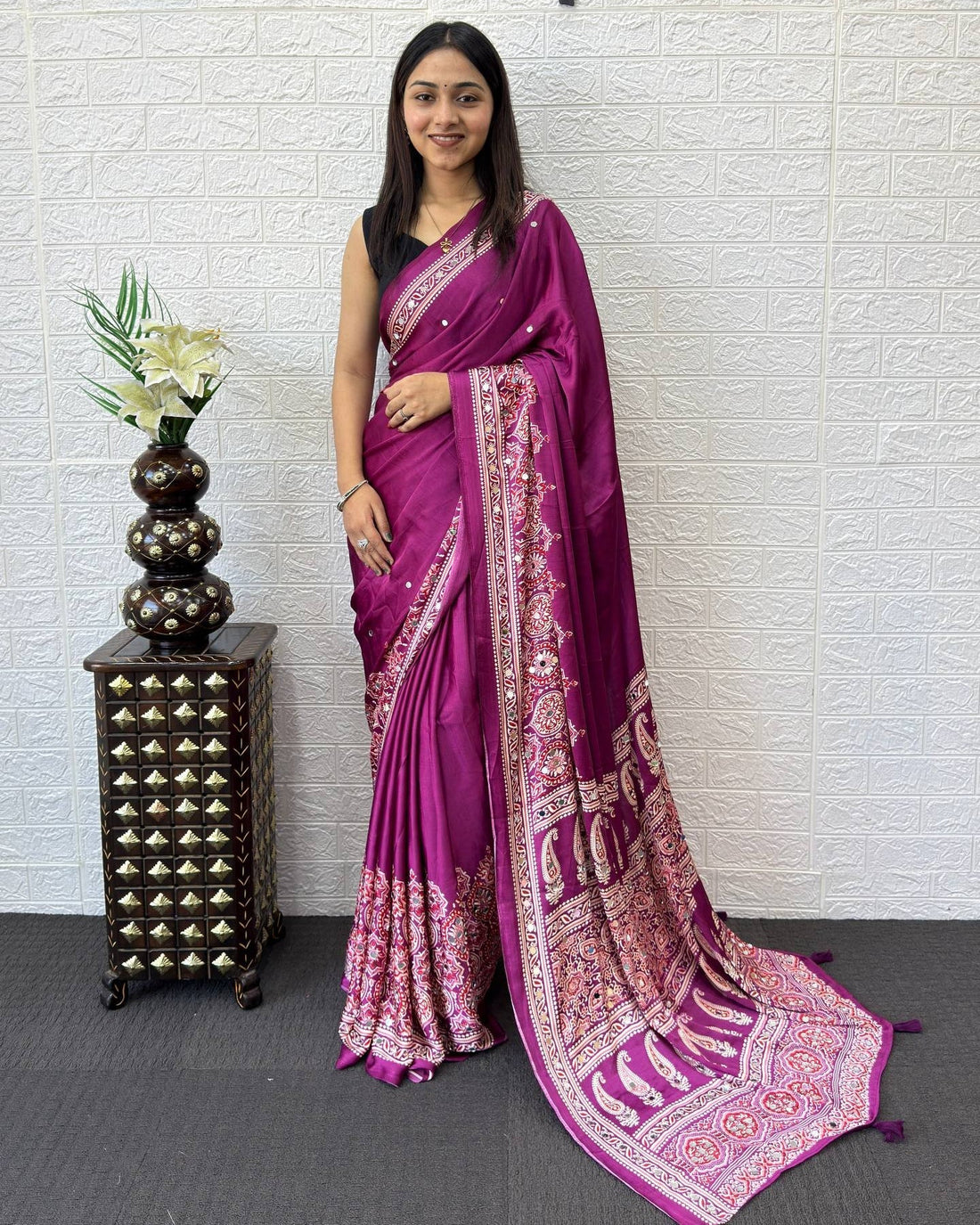 Royal Magenta Modal Silk Saree with Heritage Paisley Pallu