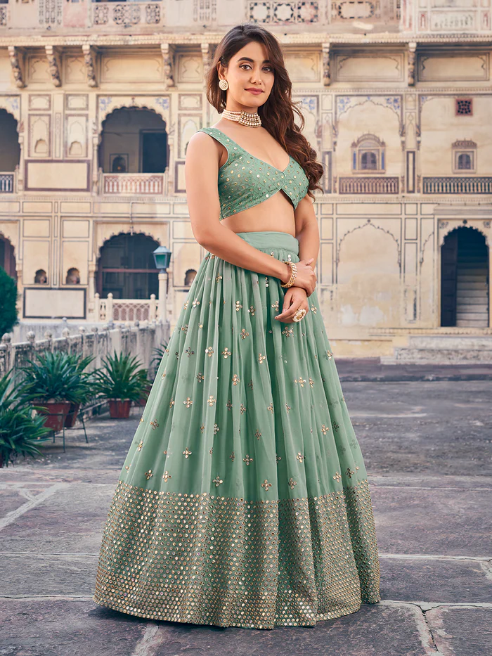 Green Georgette Lehenga Choli Set