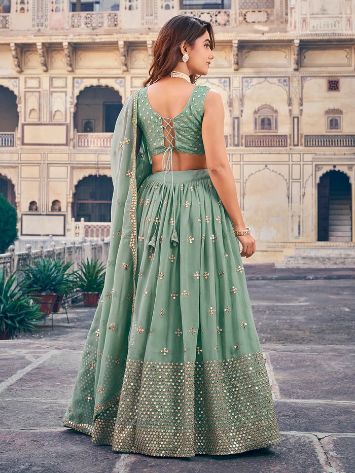 Green Georgette Lehenga Choli Set