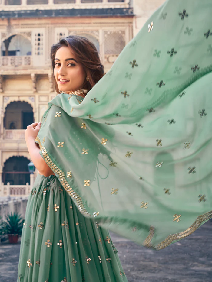 Green Georgette Lehenga Choli Set