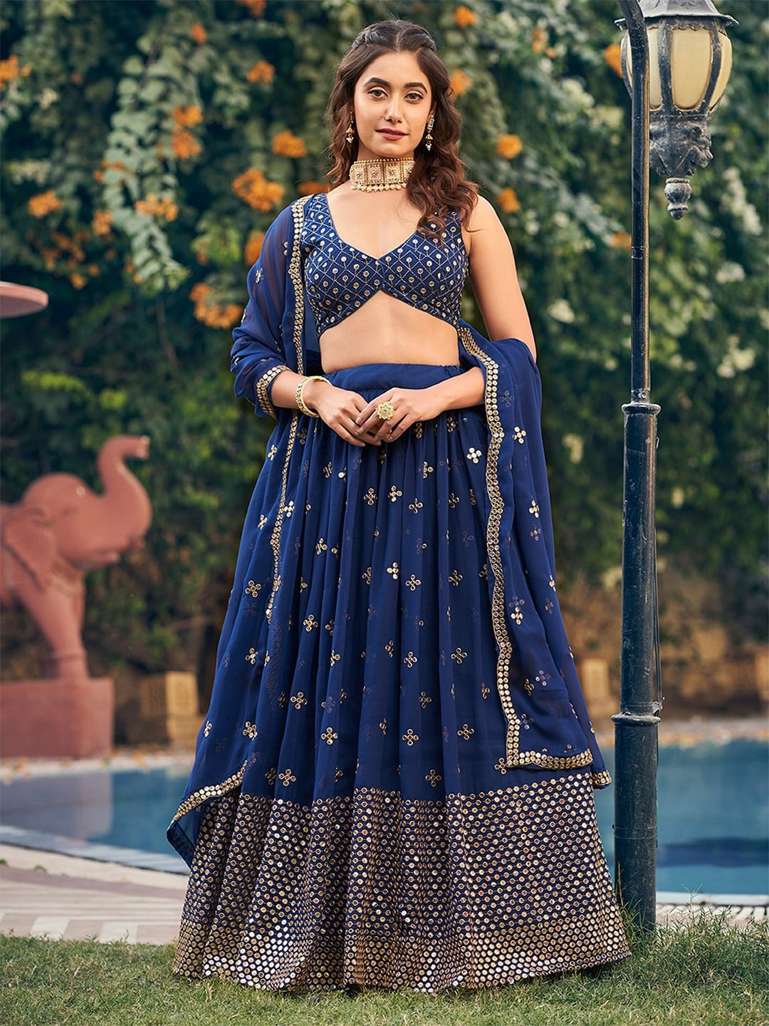 Royal Blue With Lehenga and Dupatta