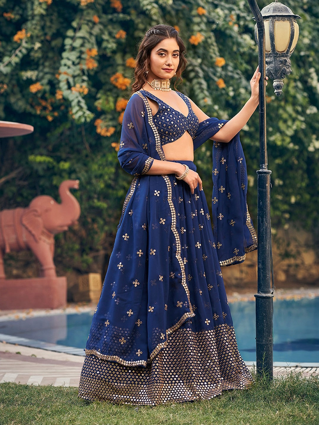 Royal Blue With Lehenga and Dupatta