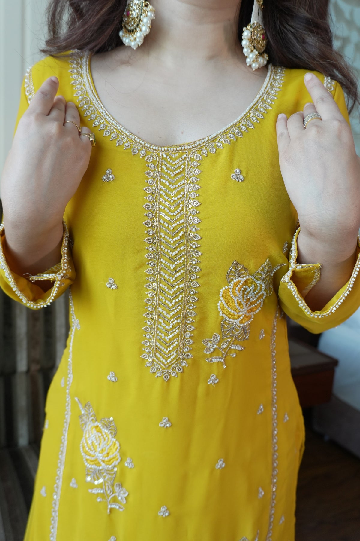 Yellow Fox Georgette Sequin Gharara Set