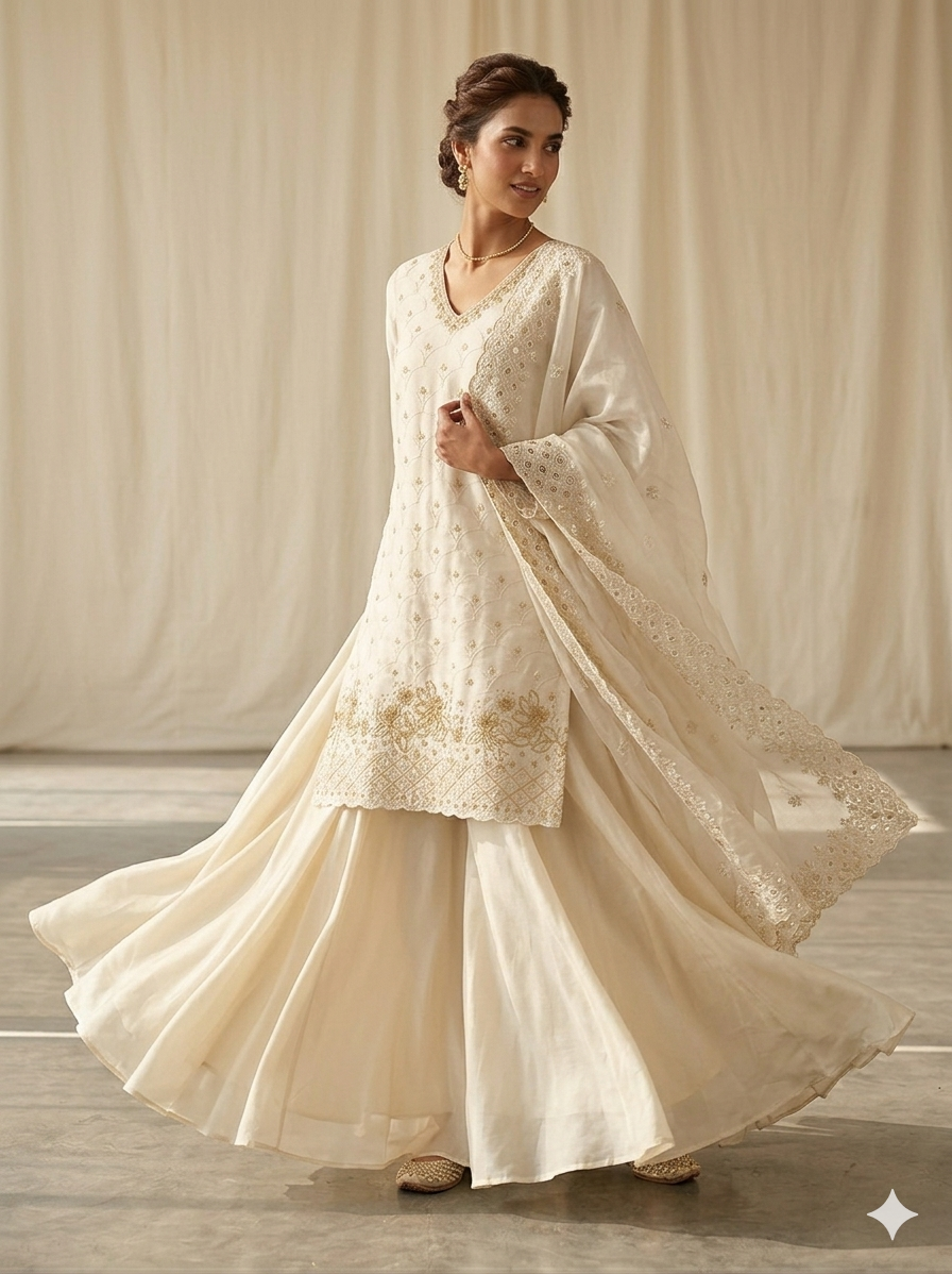 Fendy Silk Kurti And Full-Flare Palazzo Set