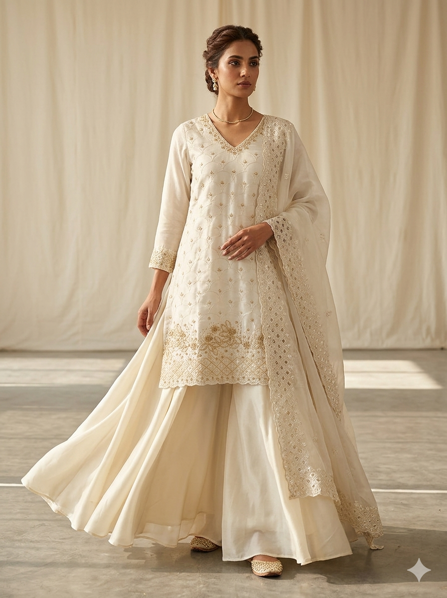 Fendy Silk Kurti And Full-Flare Palazzo Set