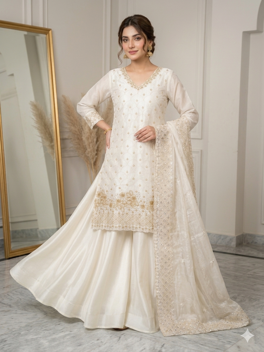Fendy Silk Kurti And Full-Flare Palazzo Set