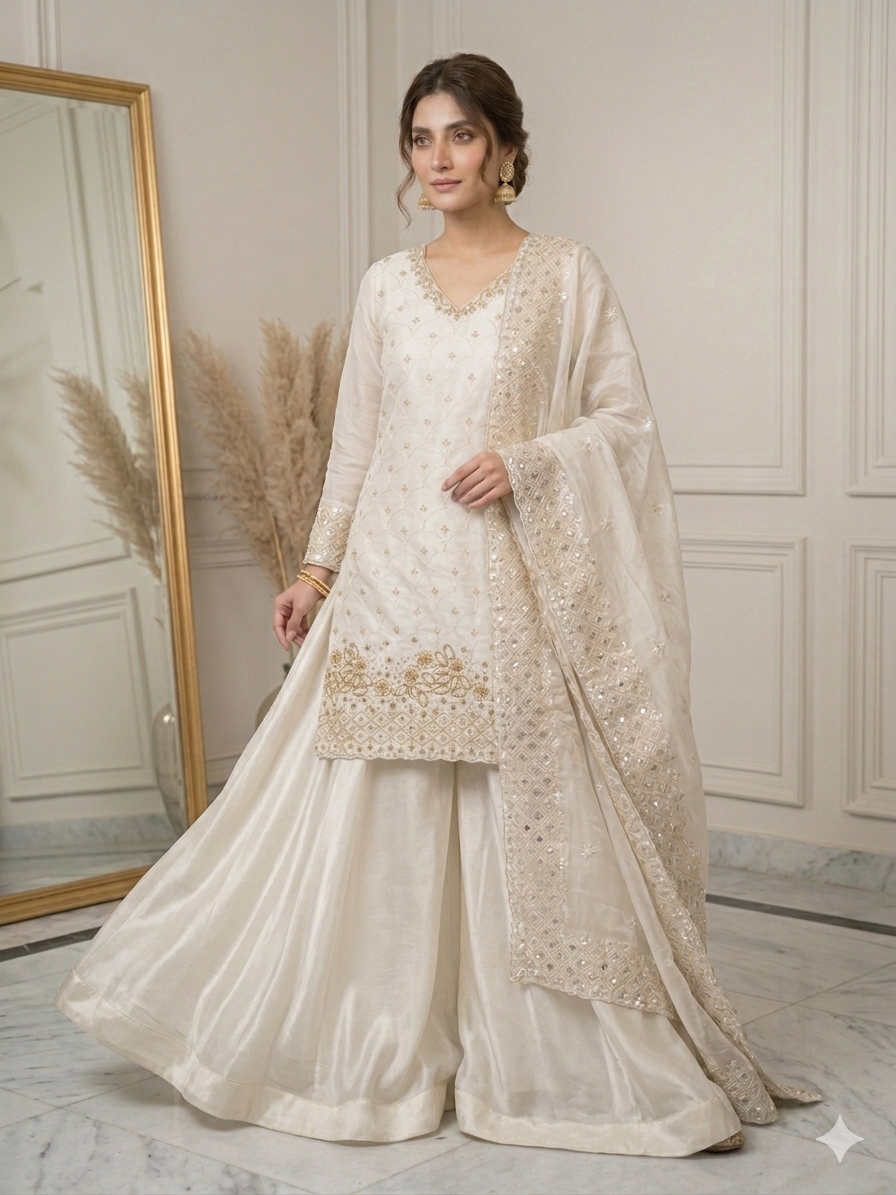 Fendy Silk Kurti And Full-Flare Palazzo Set