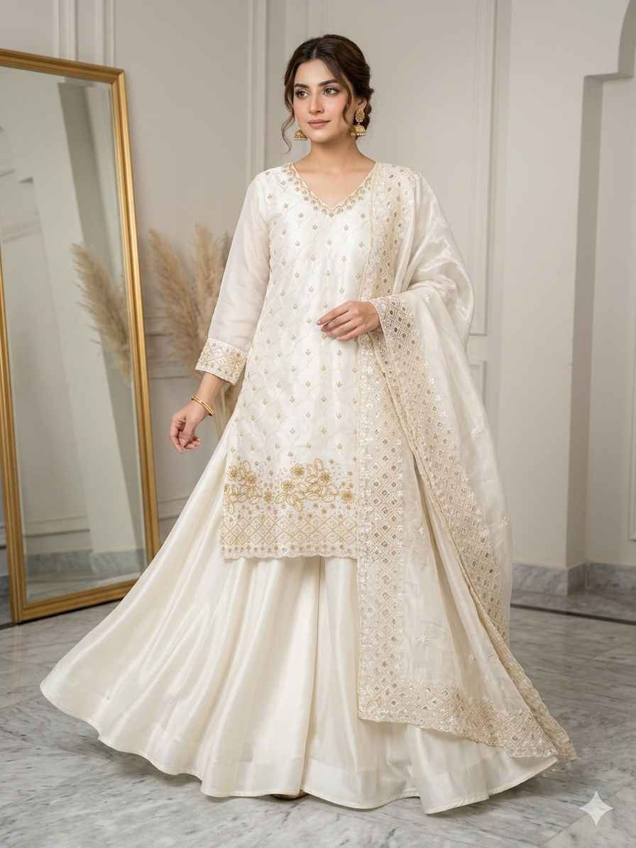 Fendy Silk Kurti And Full-Flare Palazzo Set
