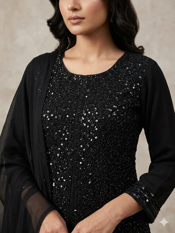 Black Georgette Sharara Suit Featuring Intricate Sequin Work