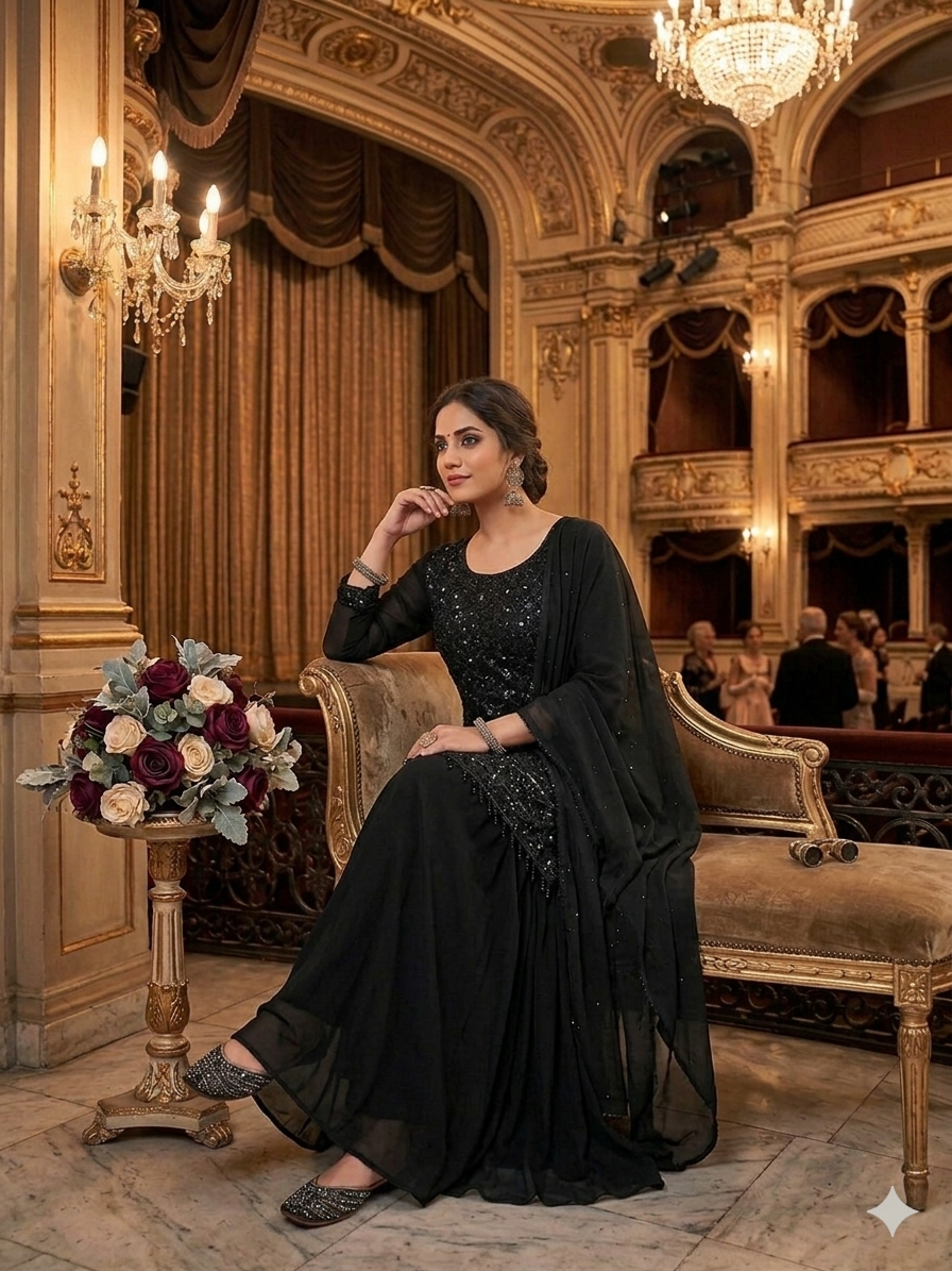 Black Georgette Sharara Suit Featuring Intricate Sequin Work