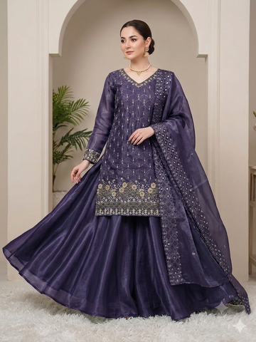 Purple Party Wear Outfit Is Fendy Silk Embroidered Kurti