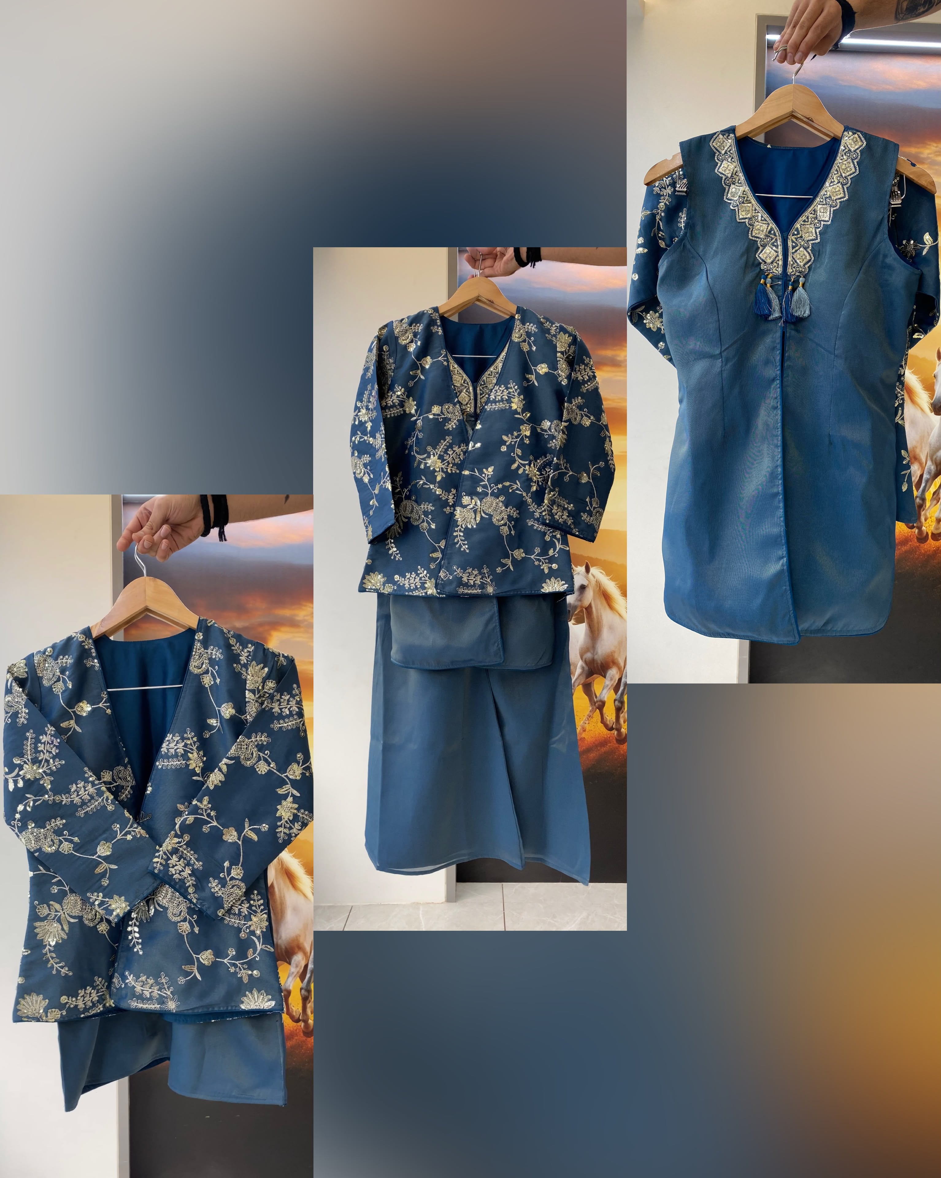 A Deep Blue Floral Embroidered Co-Ord Set