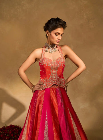 Royal Crimson Red Designer Lehenga With Intricate Zari & Embroidery Work