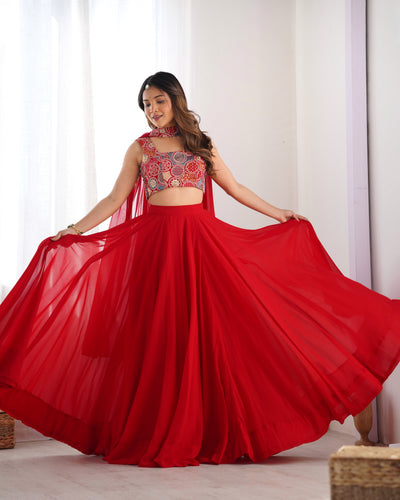 Radiant Red Pure Soft Fox Georgette Lehenga Choli