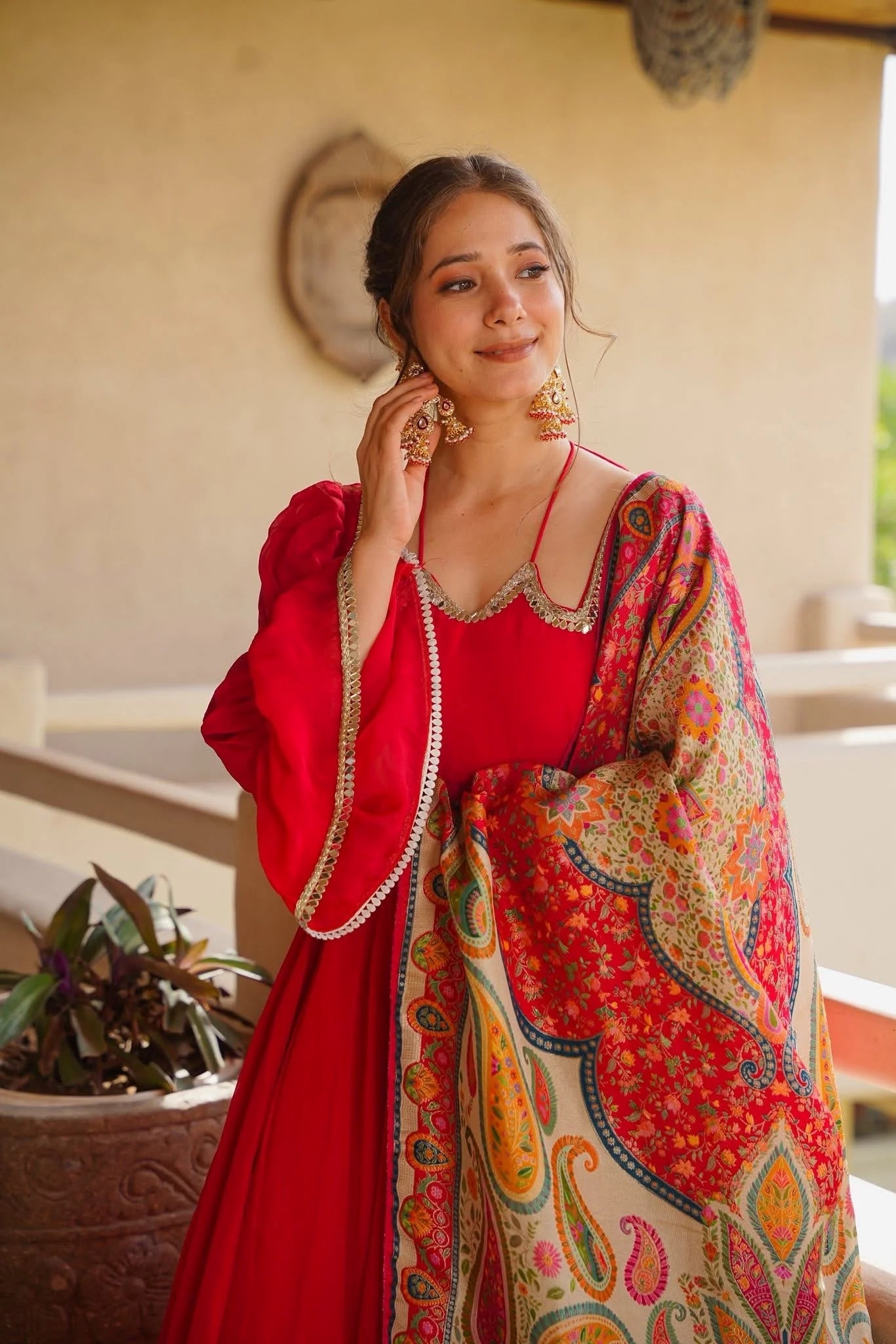 Classic Red Georgette Anarkali Suit With a Digital Printed Dupatta