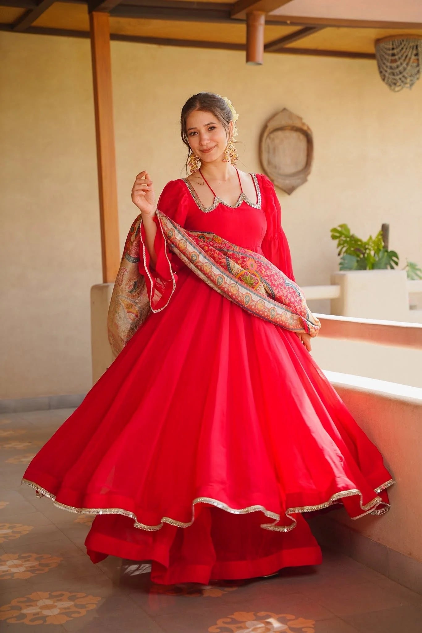Classic Red Georgette Anarkali Suit With a Digital Printed Dupatta
