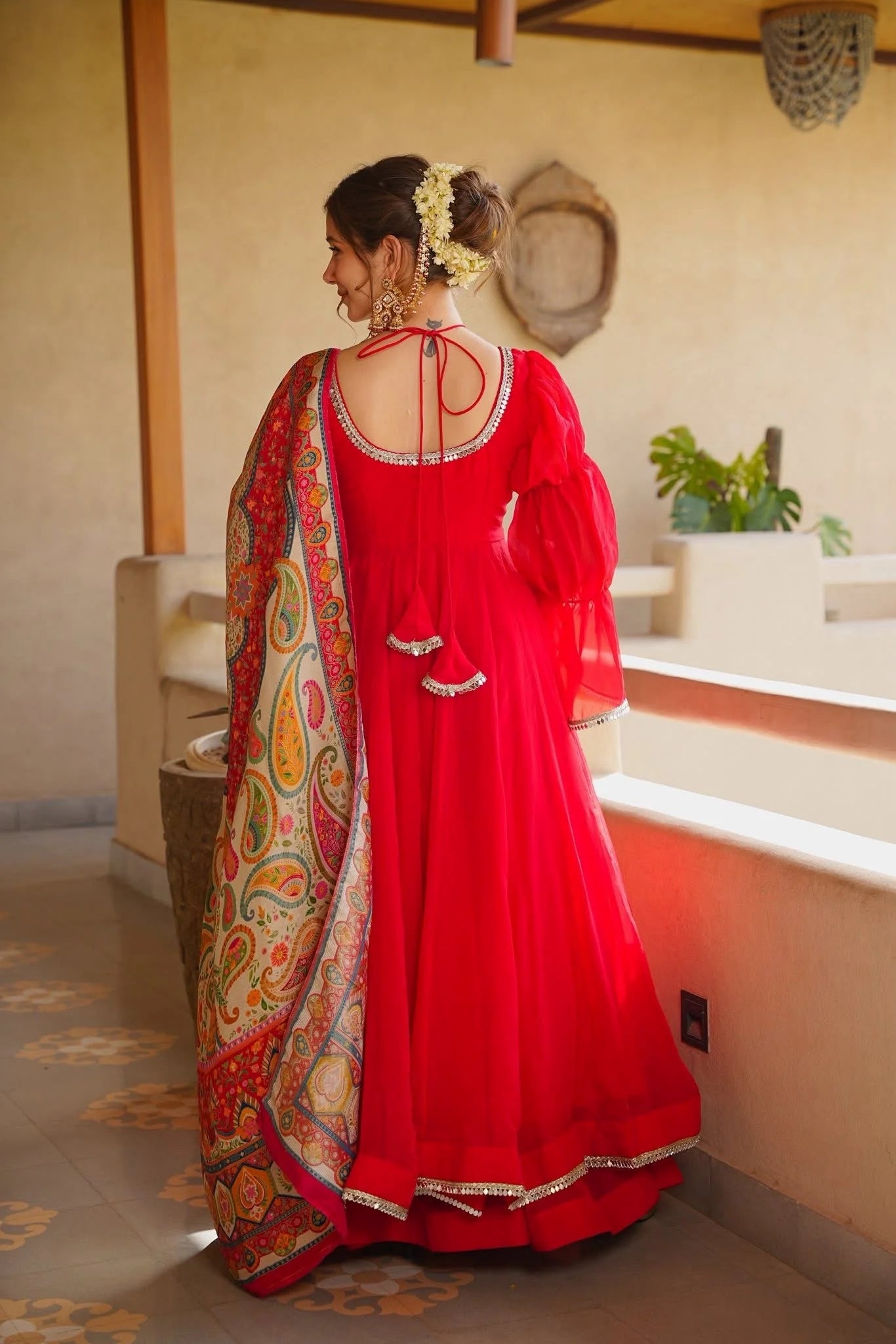 Classic Red Georgette Anarkali Suit With a Digital Printed Dupatta