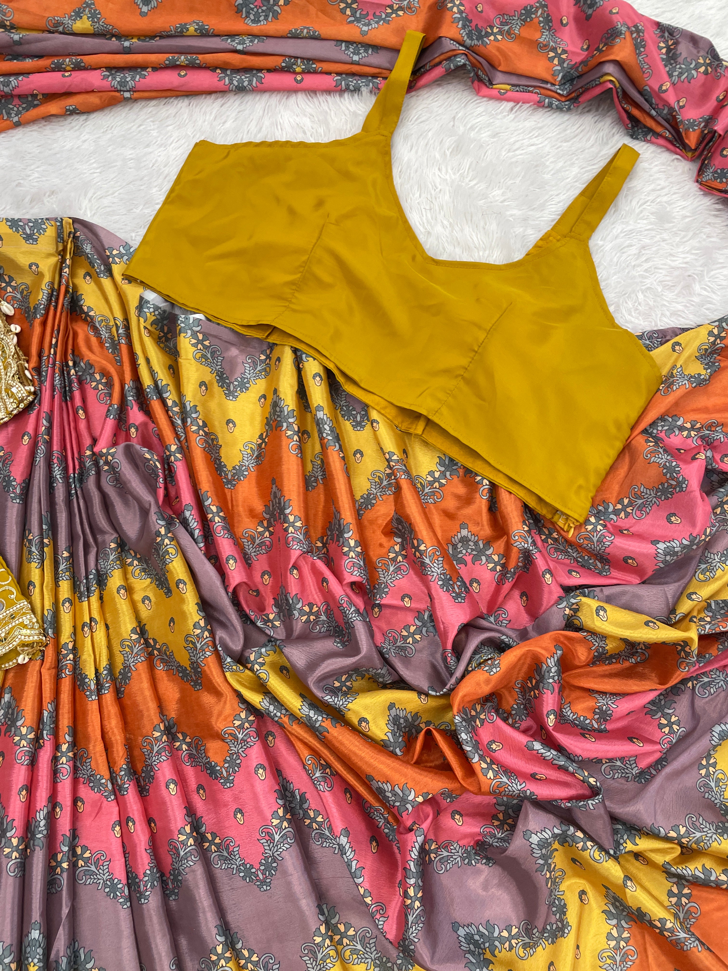 Royal Rangoli Multicolor Printed Saree With Heavy Embroidered Designer Jacket