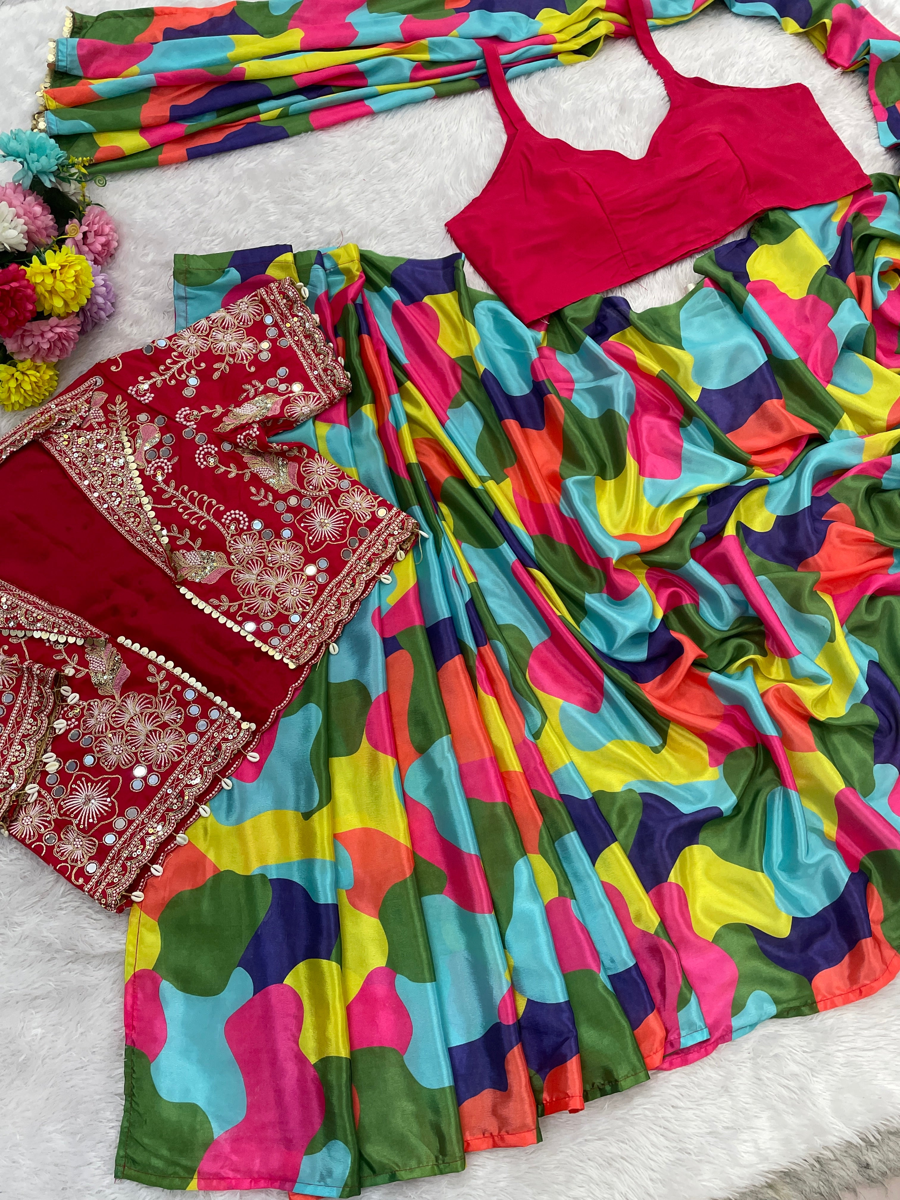 Royal Rangoli Multicolor Printed Saree With Heavy Embroidered Designer Jacket