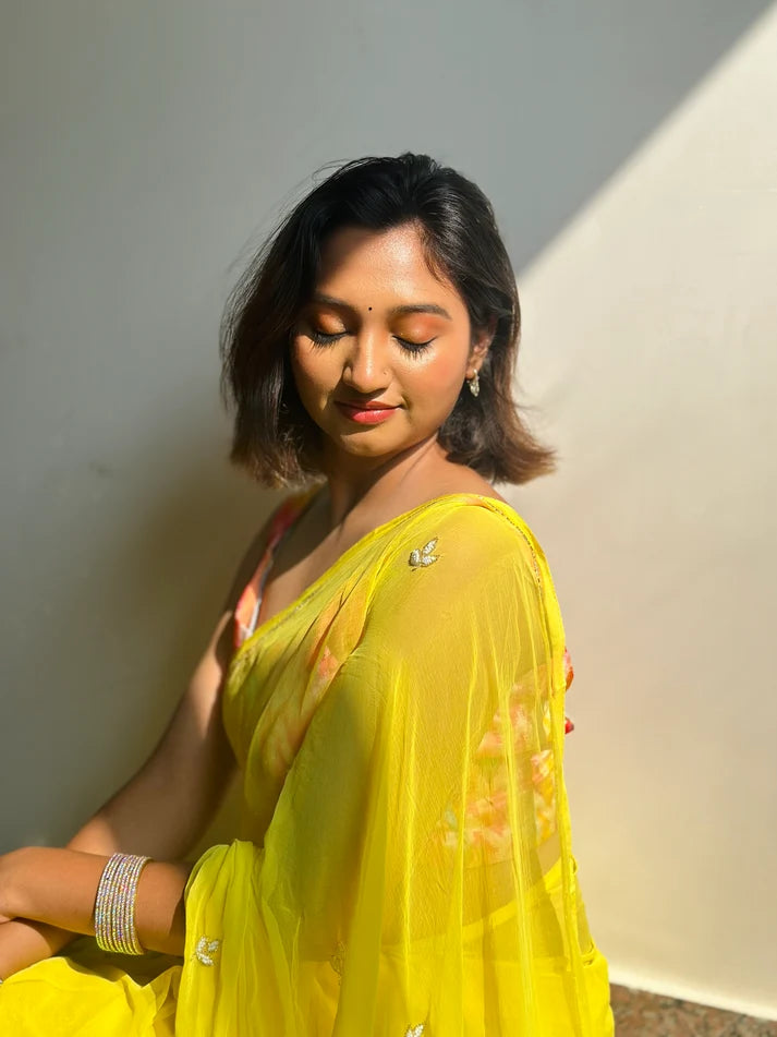 Yellow Chiffon Saree