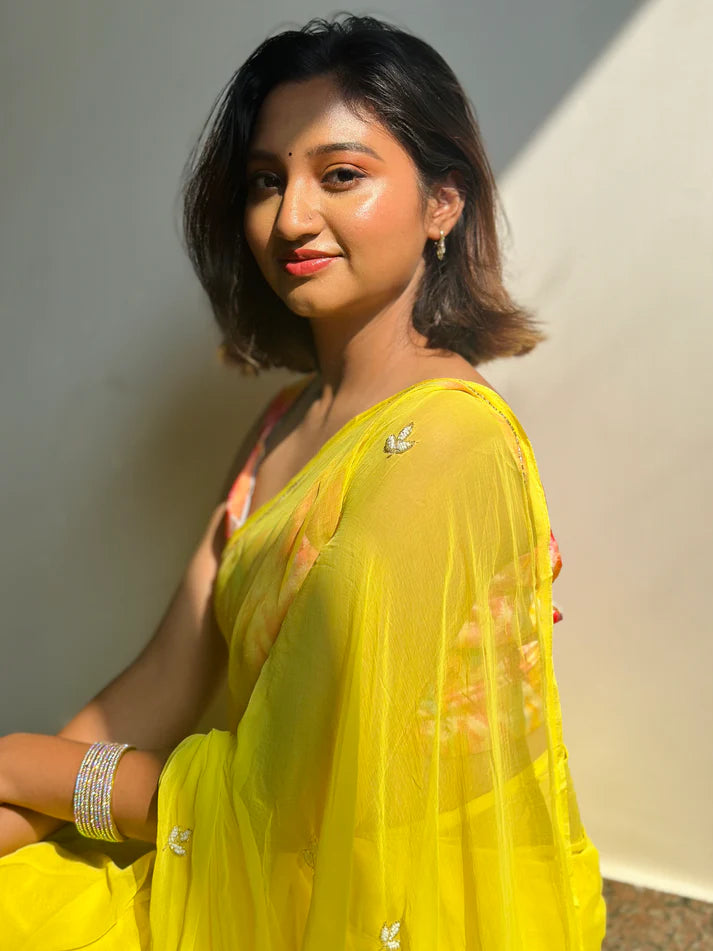 Yellow Chiffon Saree