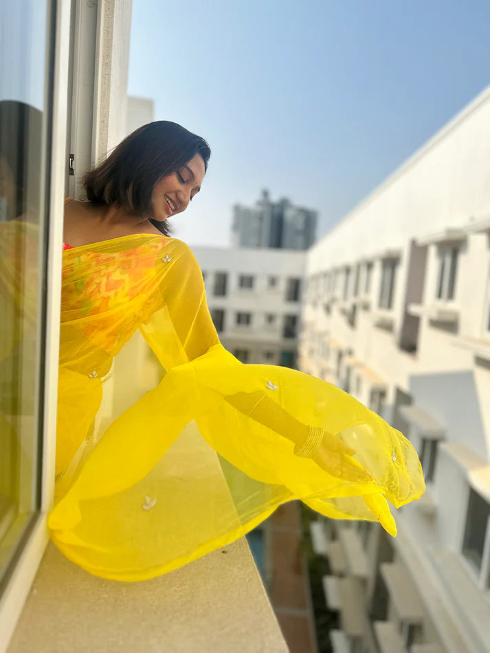 Yellow Chiffon Saree
