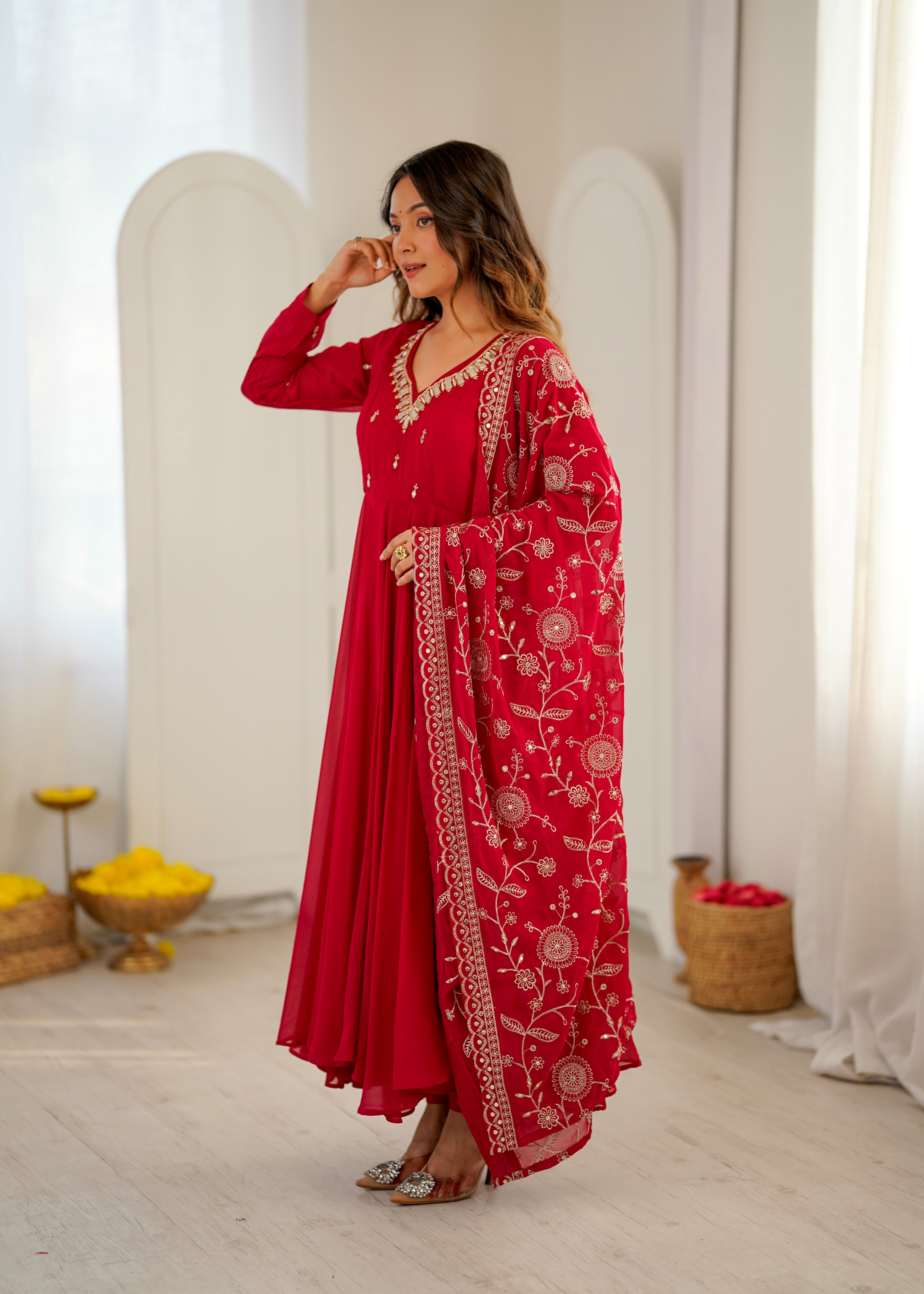 Elegant Embroidered Sequence Work with Real Mirror Designer Anarkali