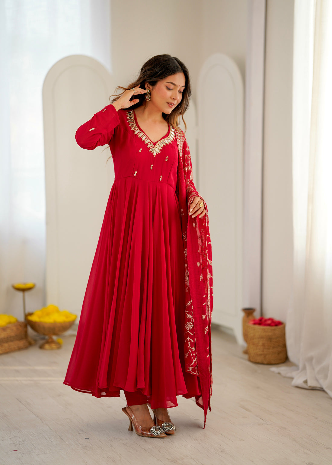Elegant Embroidered Sequence Work with Real Mirror Designer Anarkali
