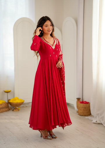 Elegant Embroidered Sequence Work with Real Mirror Designer Anarkali