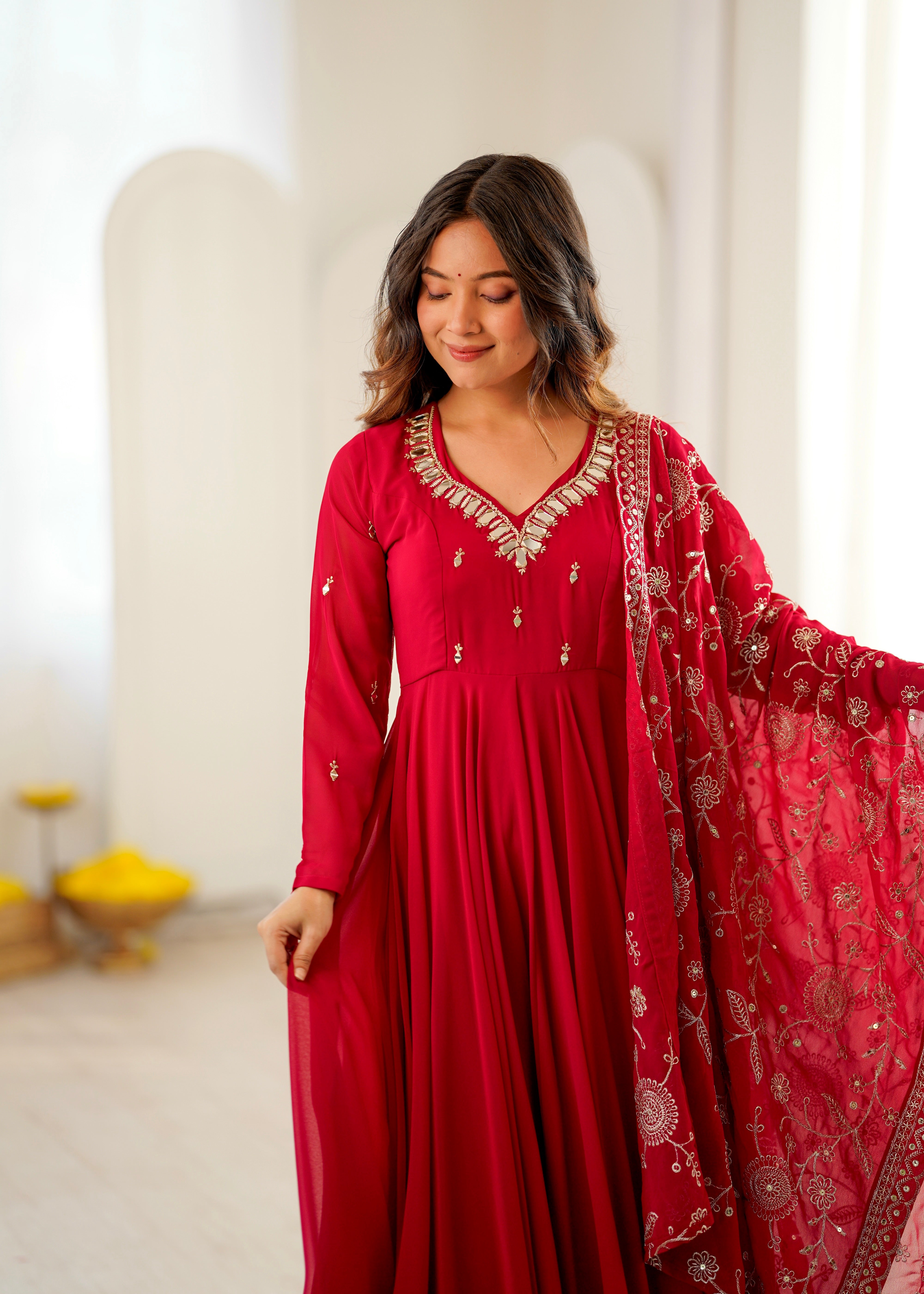 Elegant Embroidered Sequence Work with Real Mirror Designer Anarkali