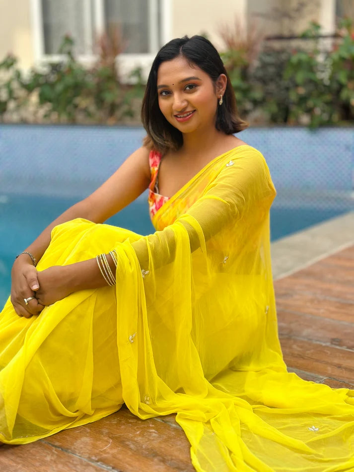 Yellow Chiffon Saree