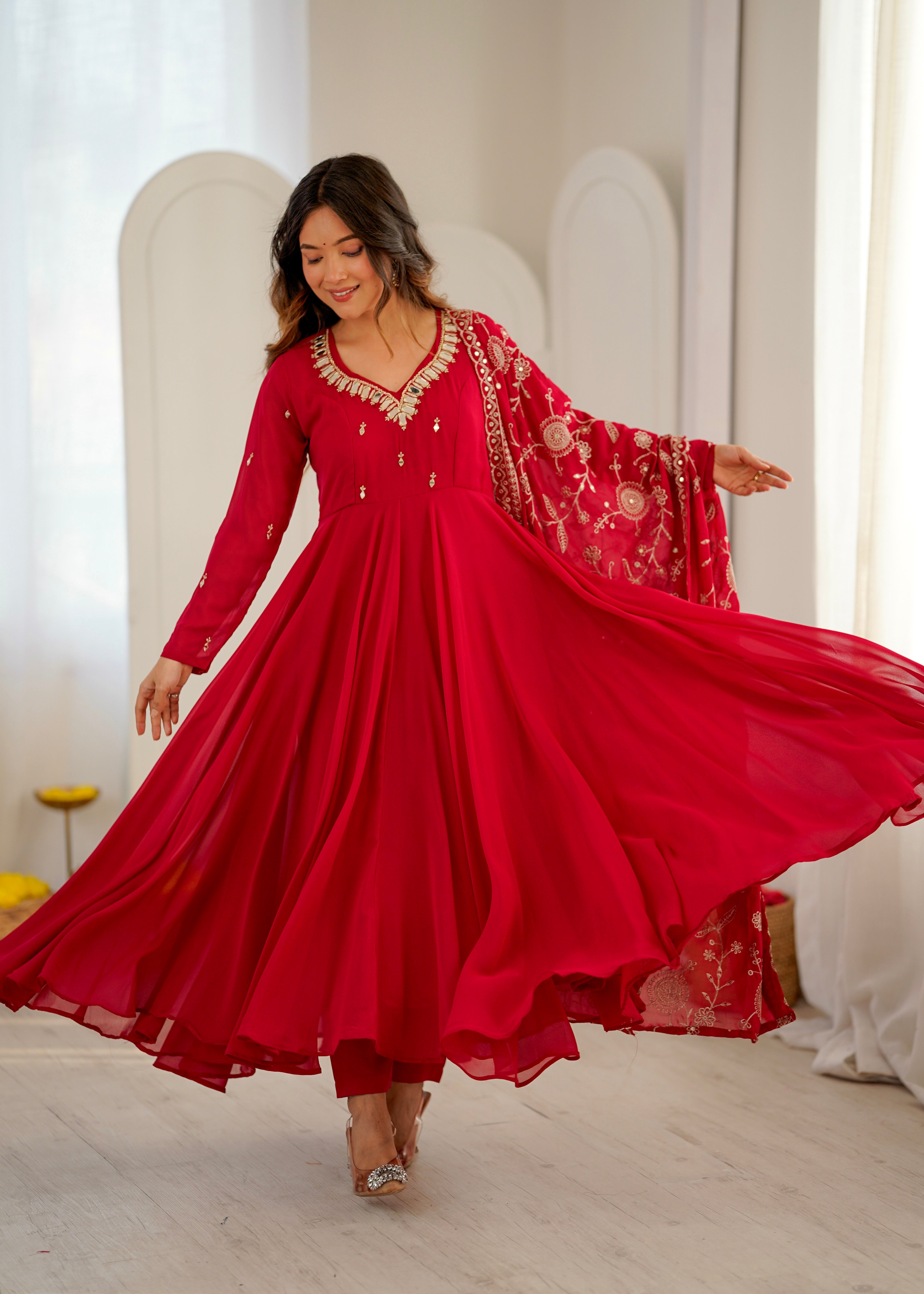 Elegant Embroidered Sequence Work with Real Mirror Designer Anarkali