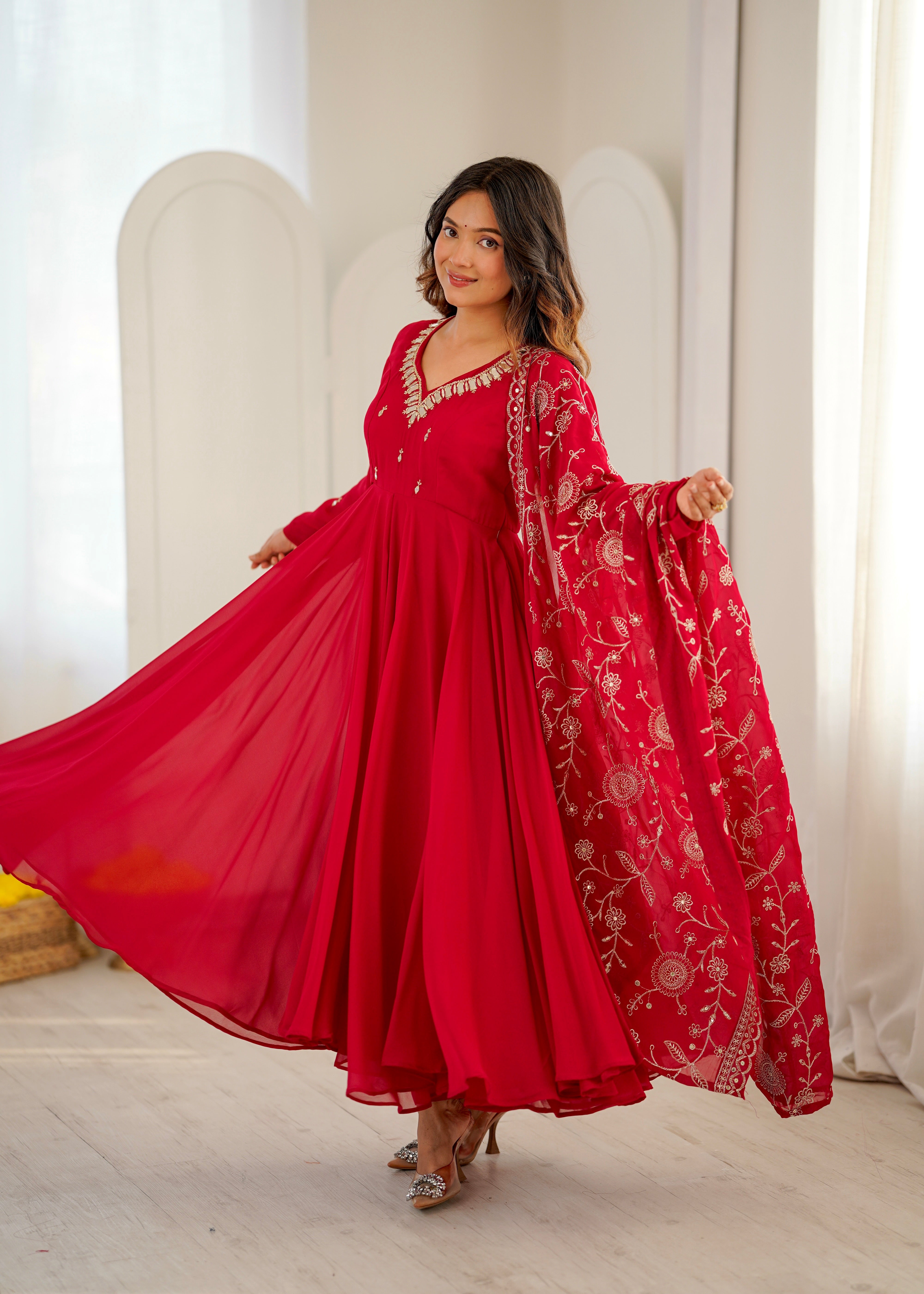 Elegant Embroidered Sequence Work with Real Mirror Designer Anarkali