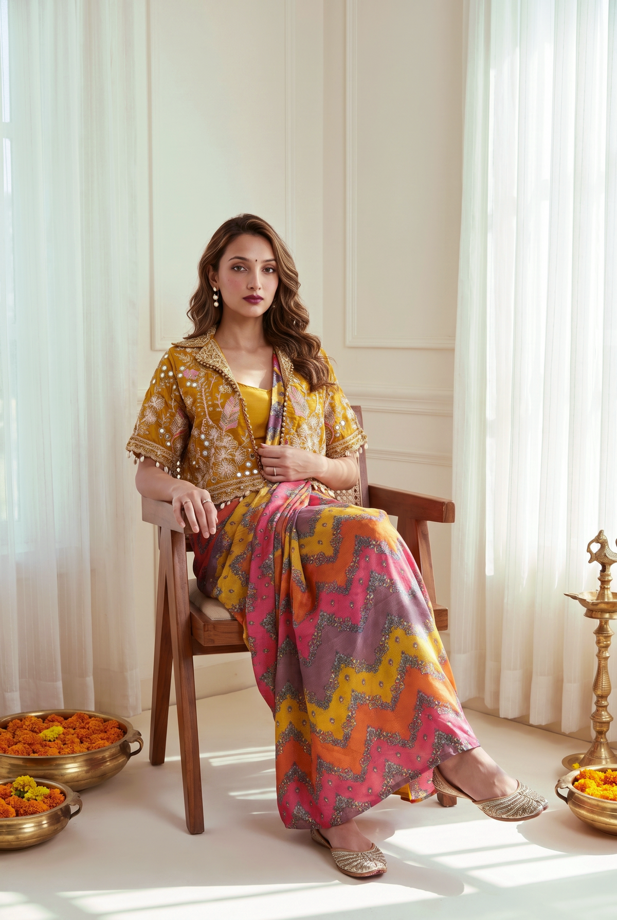 Royal Rangoli Multicolor Printed Saree With Heavy Embroidered Designer Jacket