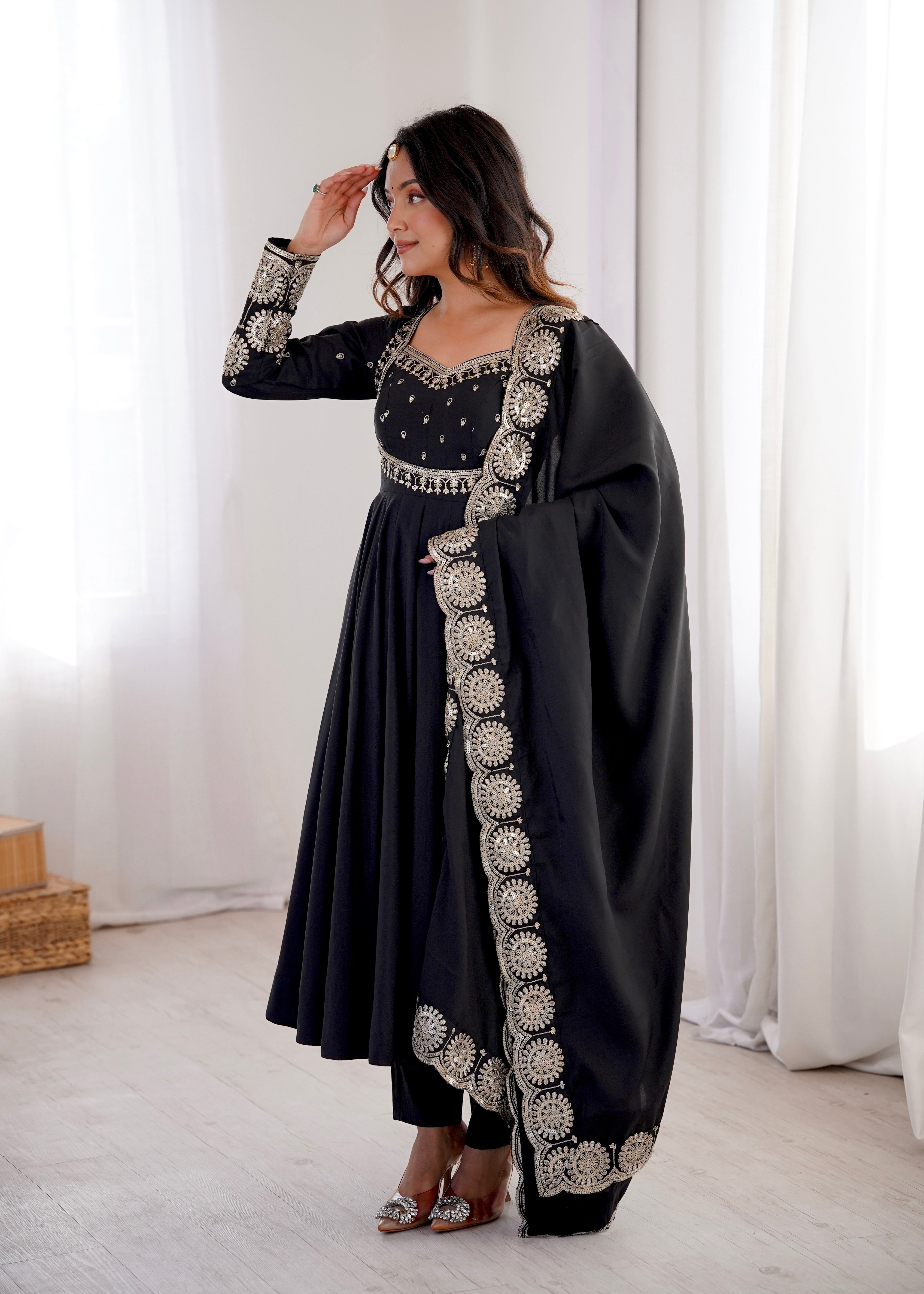 Black Embroidered Sequence Designer Anarkali